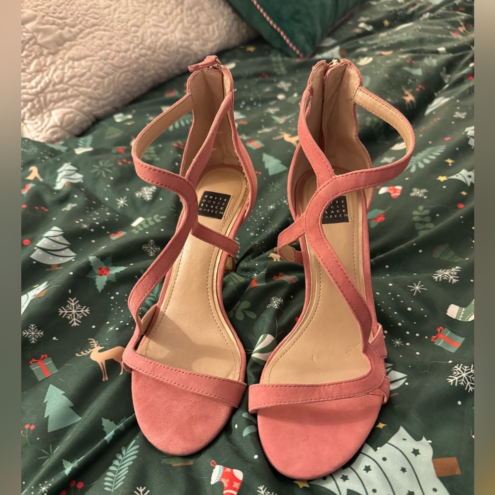 White House Black Market Ophelia Garden Bloom Pink Suede Heeled Sandals